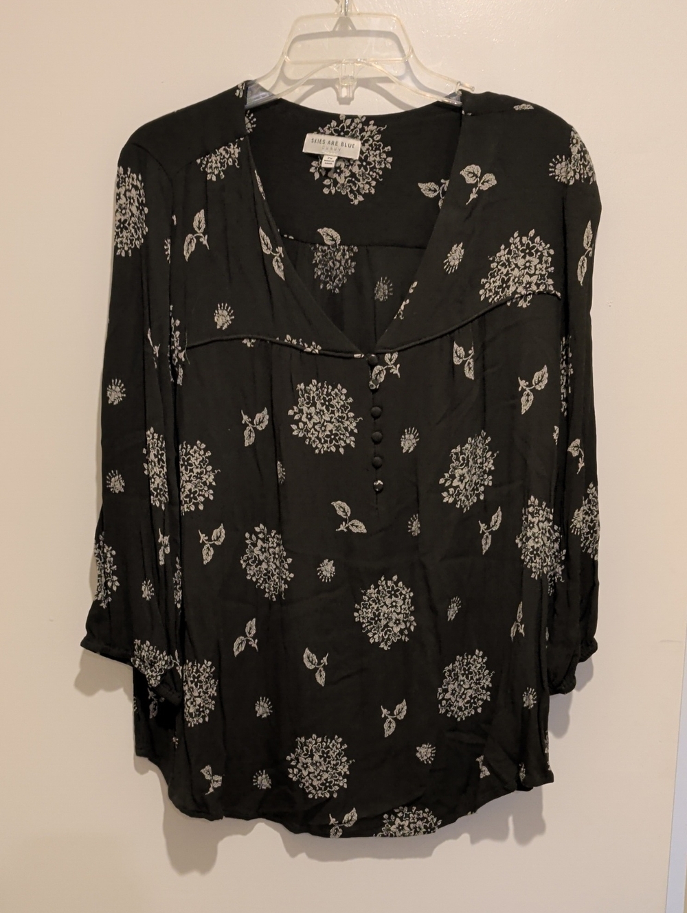 Skies Are Blue Black and White Floral Button-Down Blouse